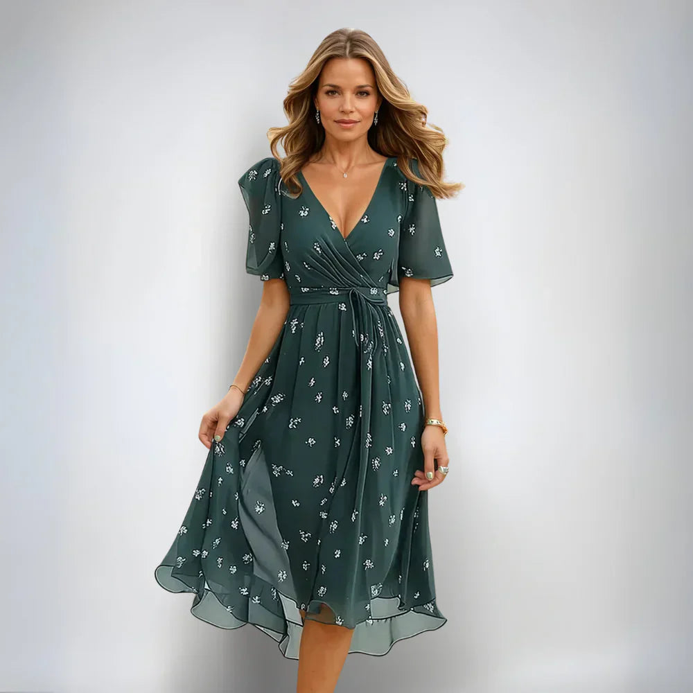 Damen Sommerkleid Midi Kurzarm Blumenmuster - Norvielle