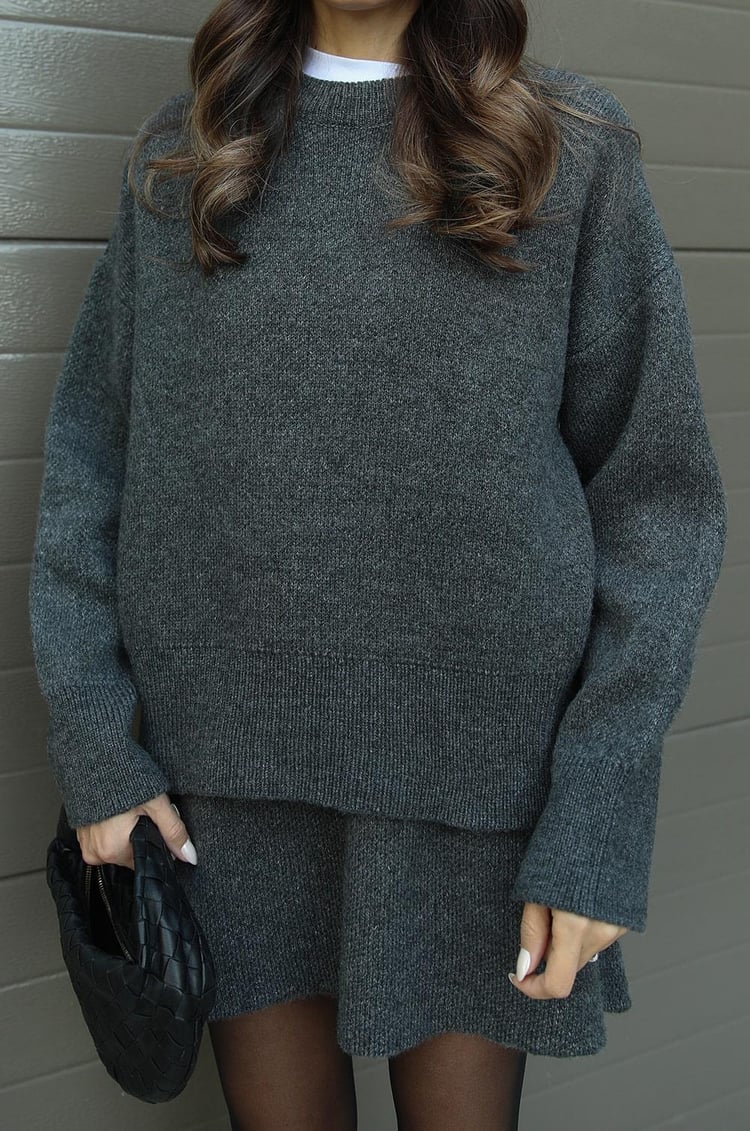 Damen Strickpullover Minirock Set Weich Beige