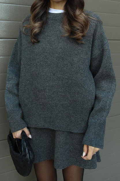 Damen Strickpullover Minirock Set Weich Beige