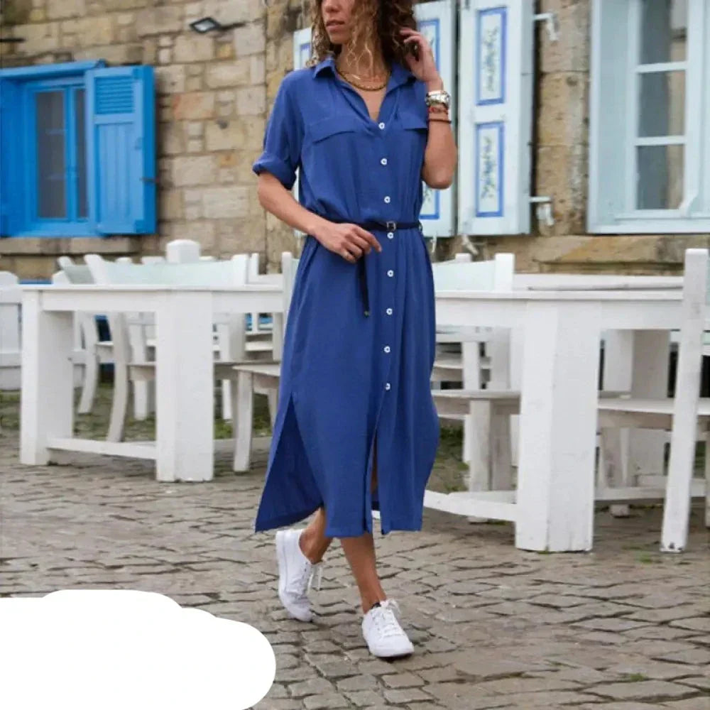 Norvielle Damen Hemdkleid Knöpfe Lässig - Norvielle