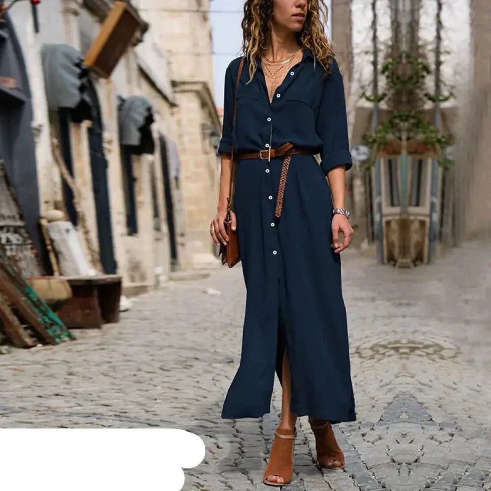 Norvielle Damen Hemdkleid Knöpfe Lässig