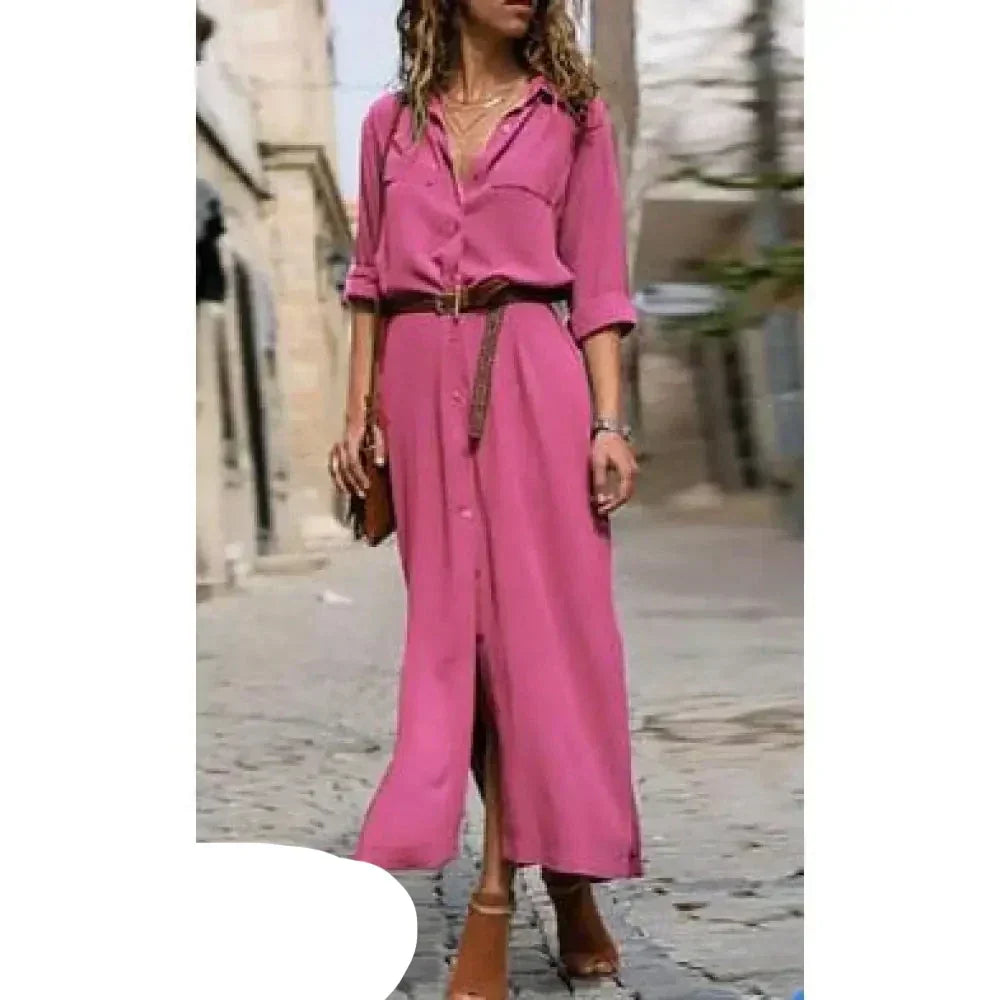 Norvielle Damen Hemdkleid Knöpfe Lässig