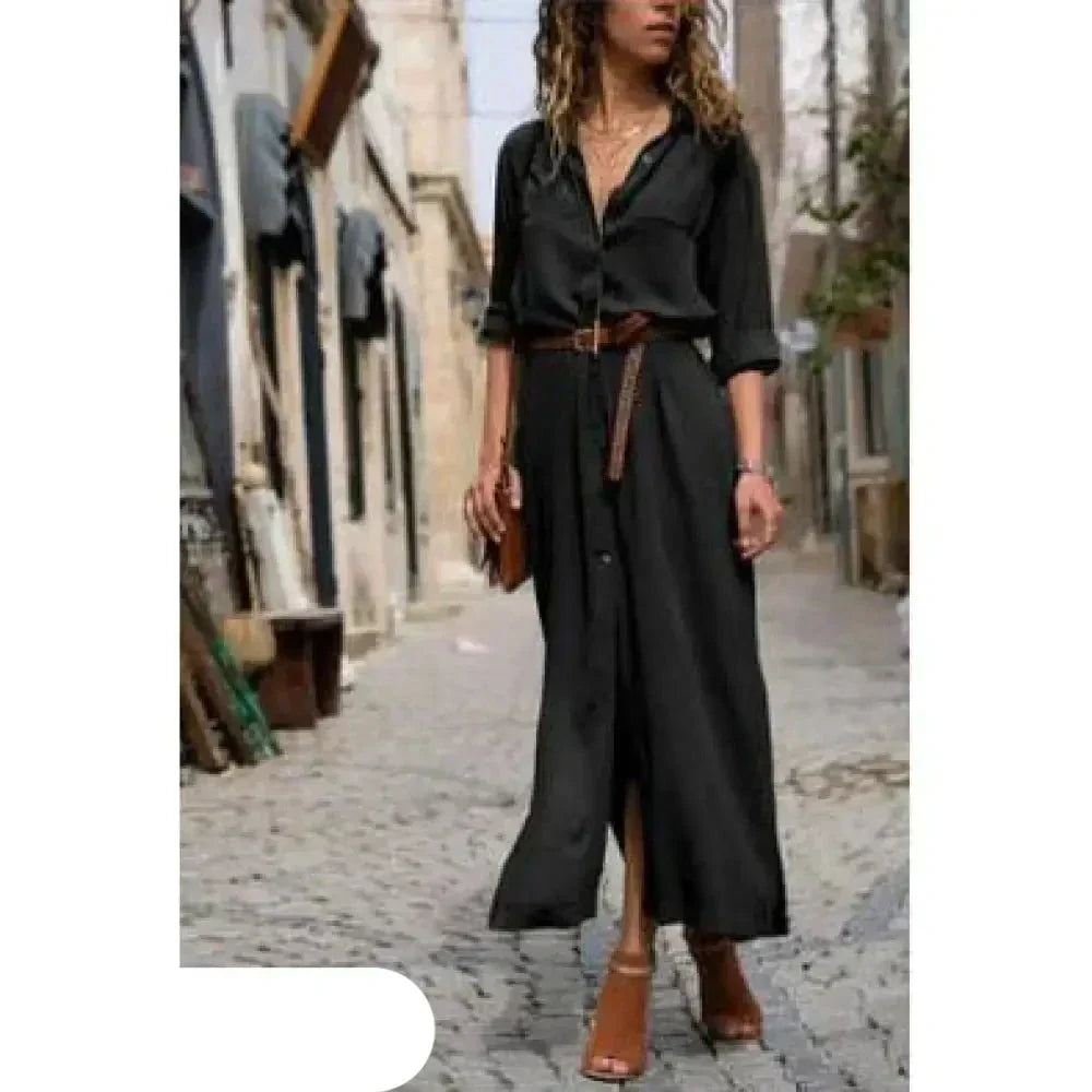 Norvielle Damen Hemdkleid Knöpfe Lässig