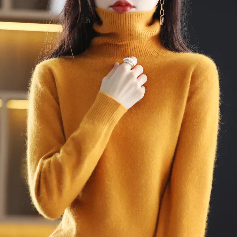 Damen Kaschmirkragenpullover Weich Schwarz - Norvielle