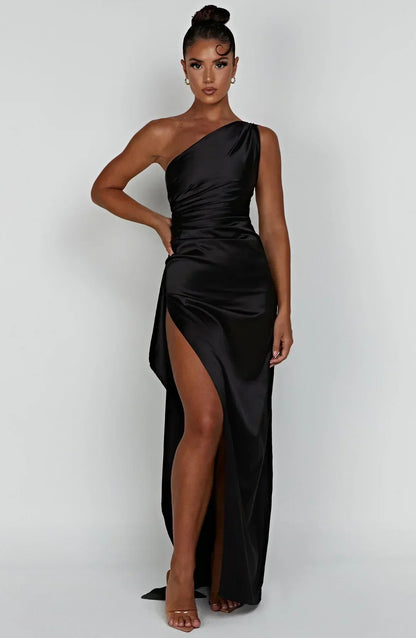 Norvielle Damen One-Shoulder-Kleid Satin