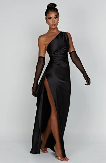Norvielle Damen One-Shoulder-Kleid Satin