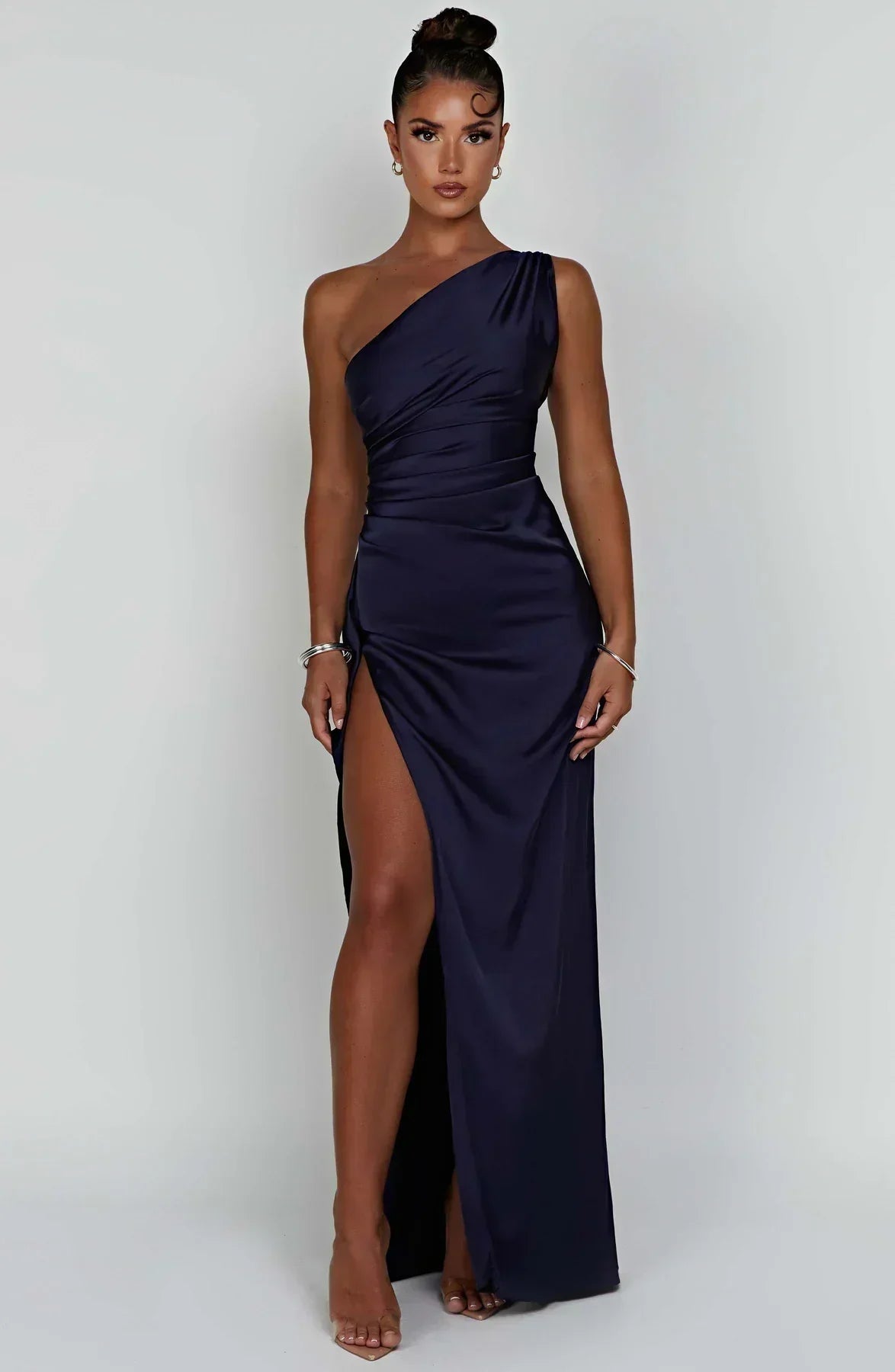 Norvielle Damen One-Shoulder-Kleid Satin