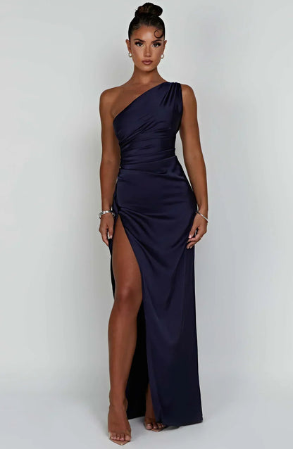 Norvielle Damen One-Shoulder-Kleid Satin
