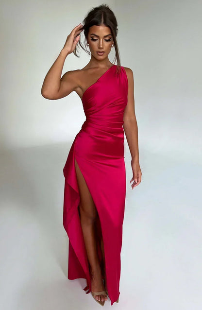 Norvielle Damen One-Shoulder-Kleid Satin