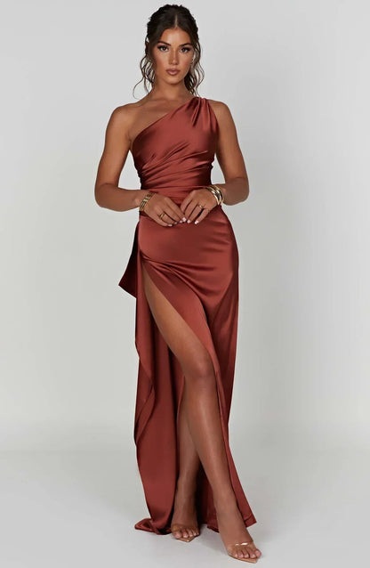 Norvielle Damen One-Shoulder-Kleid Satin