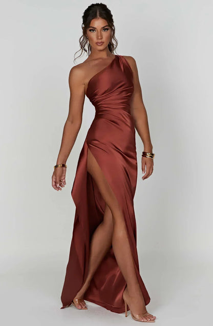 Norvielle Damen One-Shoulder-Kleid Satin