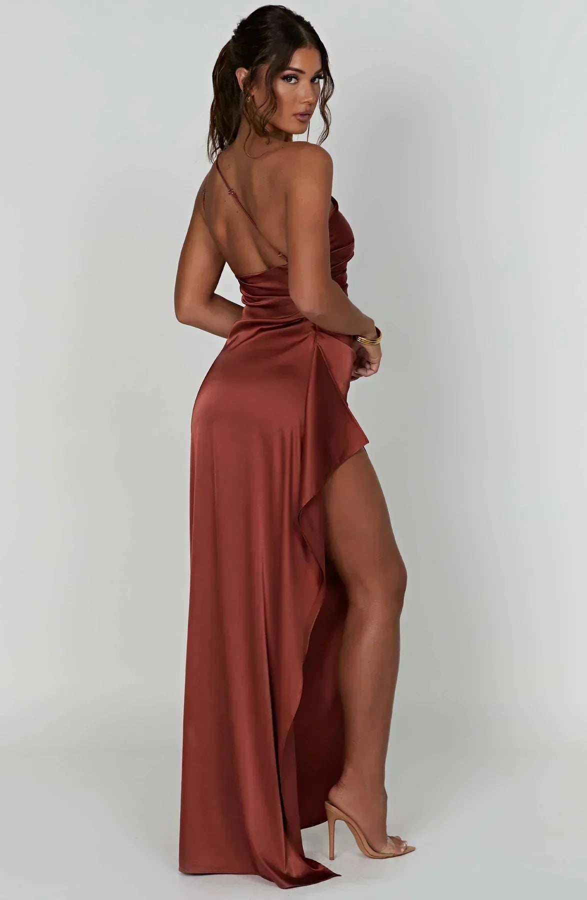 Norvielle Damen One-Shoulder-Kleid Satin