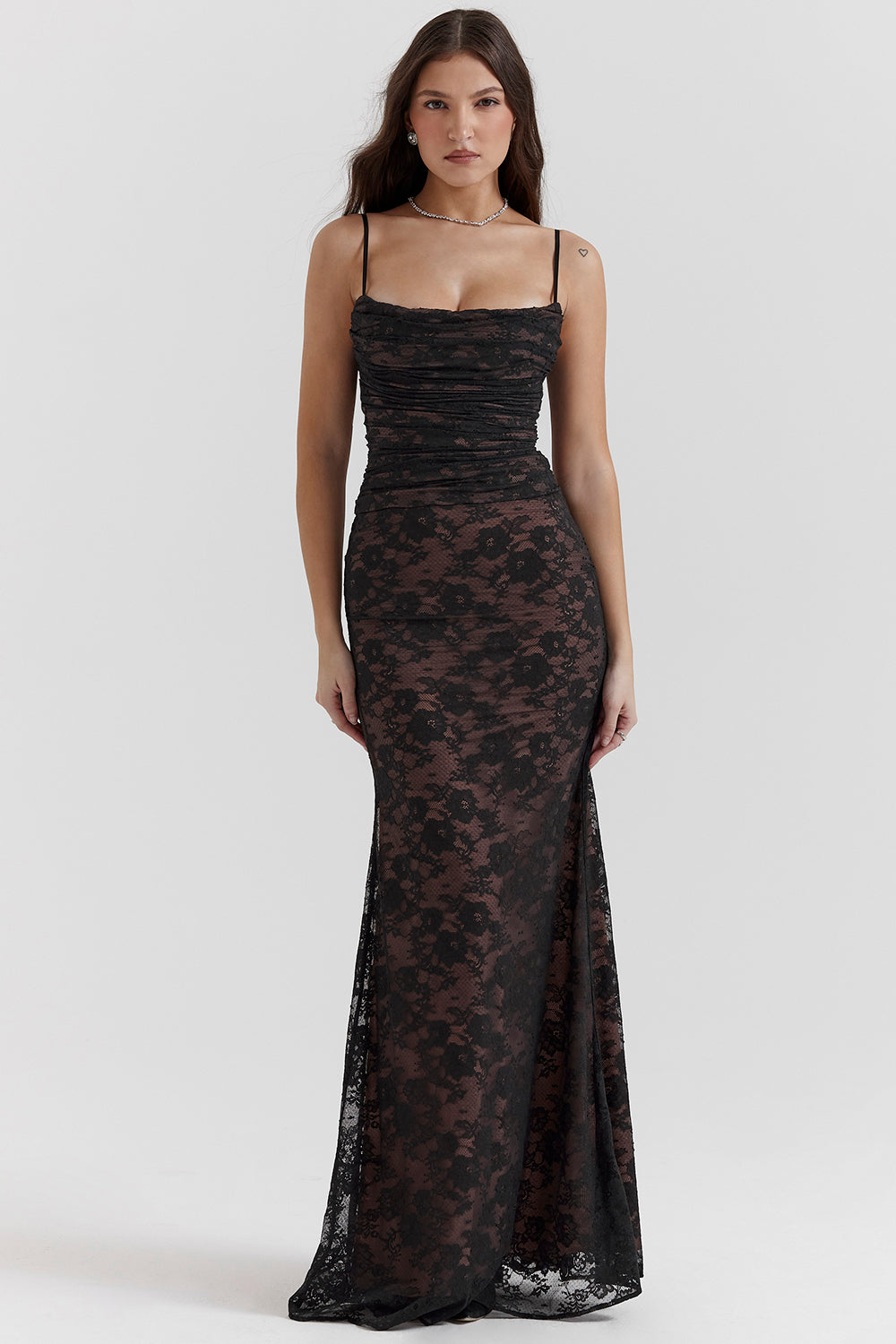 Damen Maxikleid Langarm Spitze - Norvielle