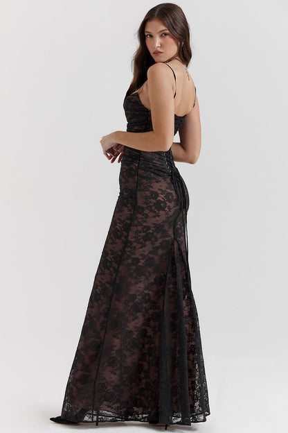 Damen Maxikleid Langarm Spitze