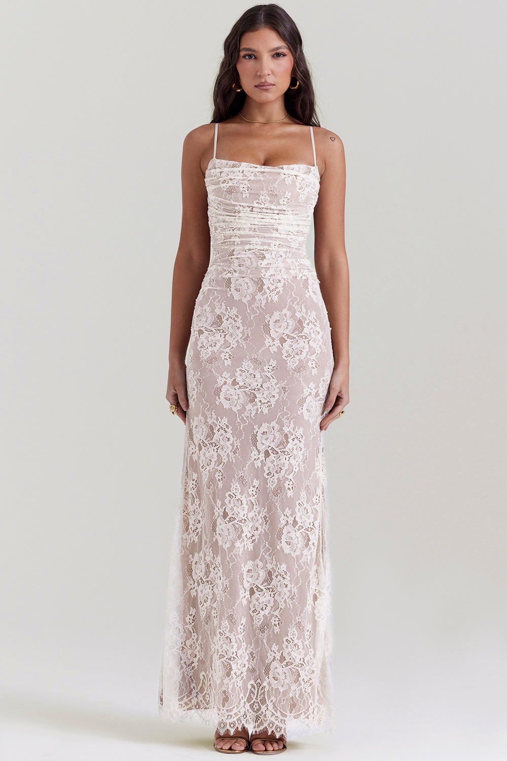 Damen Maxikleid Langarm Spitze