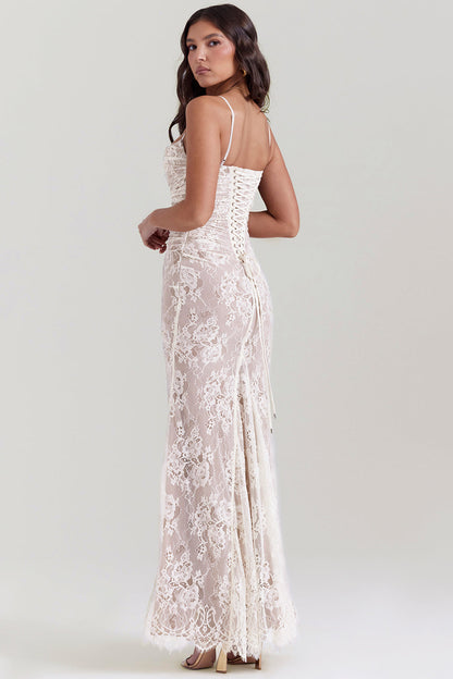 Damen Maxikleid Langarm Spitze