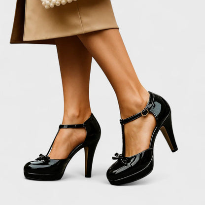 Damen Plateau Heels mit Riemen und Schleife
