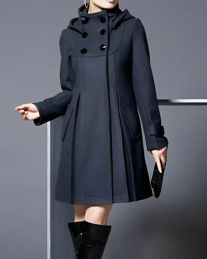 Eleganter Damen Wollmantel mit Kapuze
