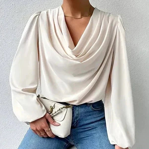Elegante Damenbluse mit Drapé-Ausschnitt und langen Ärmeln - Norvielle