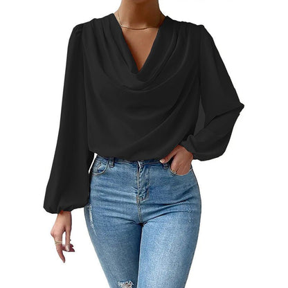 Elegante Damenbluse mit Drapé-Ausschnitt und langen Ärmeln
