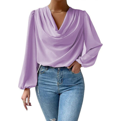 Elegante Damenbluse mit Drapé-Ausschnitt und langen Ärmeln