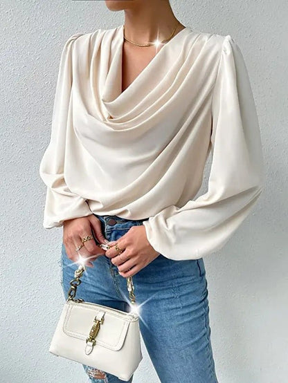 Elegante Damenbluse mit Drapé-Ausschnitt und langen Ärmeln