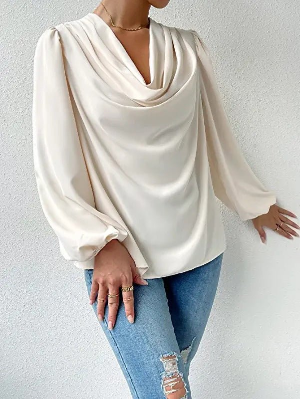 Elegante Damenbluse mit Drapé-Ausschnitt und langen Ärmeln