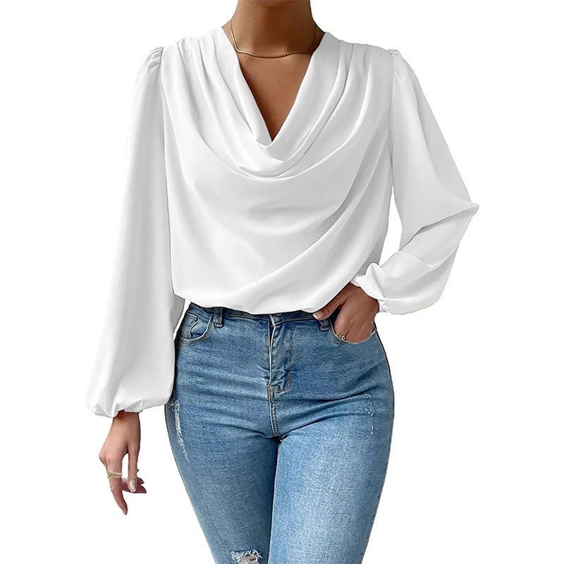 Elegante Damenbluse mit Drapé-Ausschnitt und langen Ärmeln