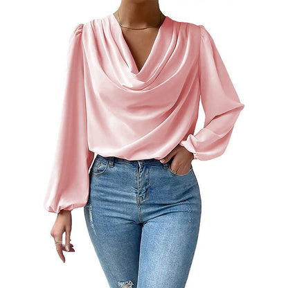 Elegante Damenbluse mit Drapé-Ausschnitt und langen Ärmeln