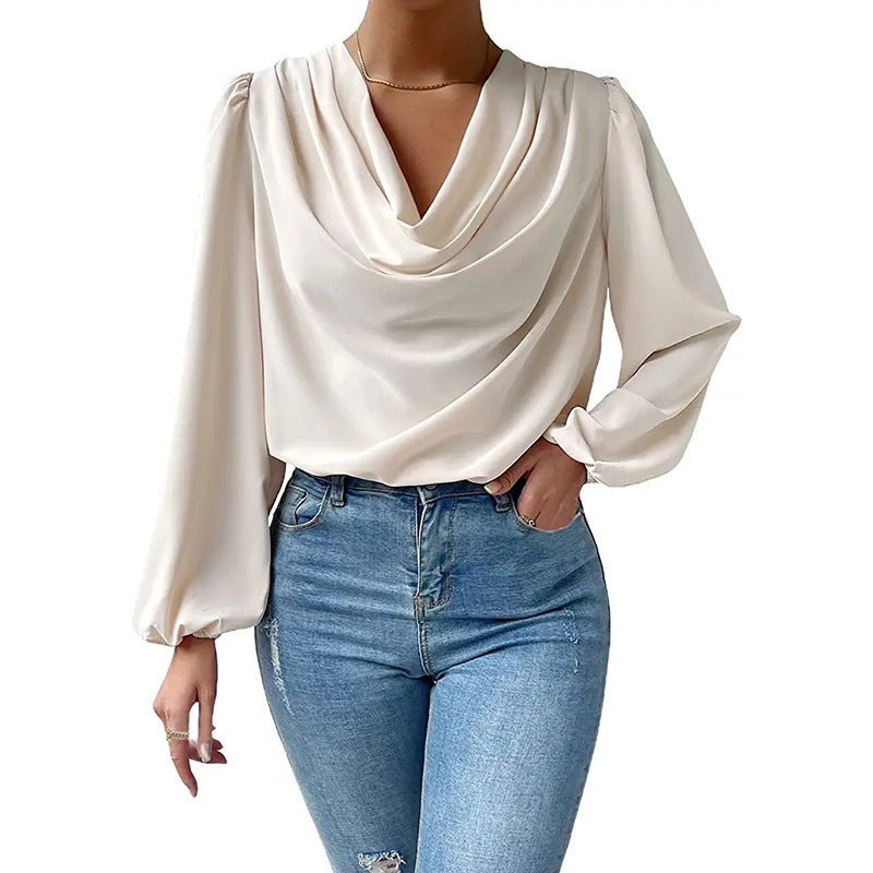 Elegante Damenbluse mit Drapé-Ausschnitt und langen Ärmeln