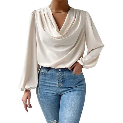 Elegante Damenbluse mit Drapé-Ausschnitt und langen Ärmeln
