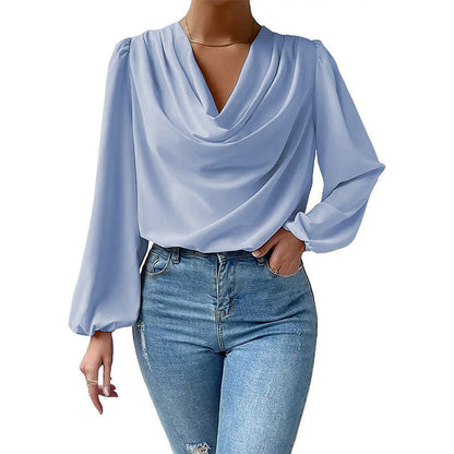 Elegante Damenbluse mit Drapé-Ausschnitt und langen Ärmeln