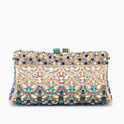 Damen Clutch Gold-Blau Kristallverziert Strass Ornamentmuster - Norvielle