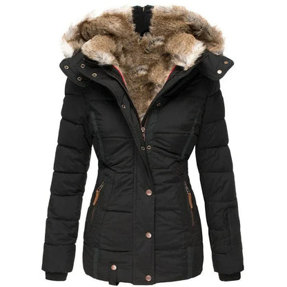 Damen Warme Langjacke Fleece Winterjacke Schwarz - Norvielle