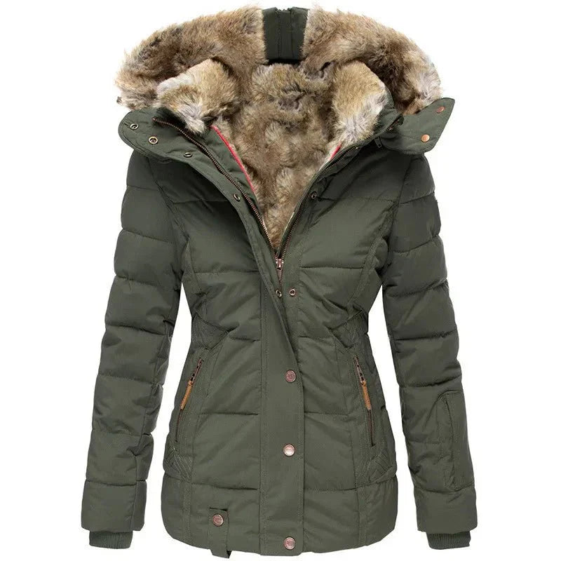 Damen Winterjacke Kunstpelzkapuze Weiches Innenfutter