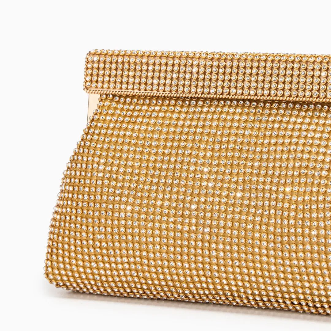 Damen Clutch Gold Kristallbesatz Schnappverschluss