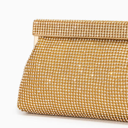 Damen Clutch Gold Kristallbesatz Schnappverschluss