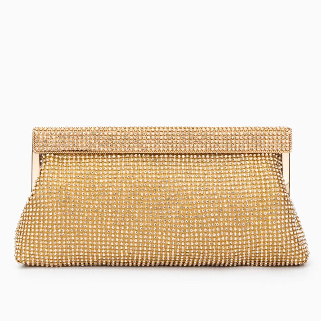Damen Clutch Gold Kristallbesatz Schnappverschluss Schwarz - Norvielle