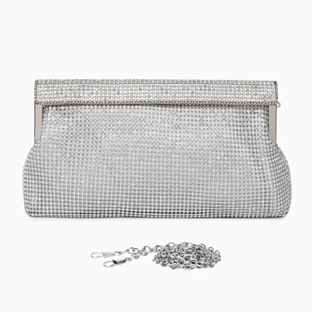 Damen Clutch Gold Kristallbesatz Schnappverschluss
