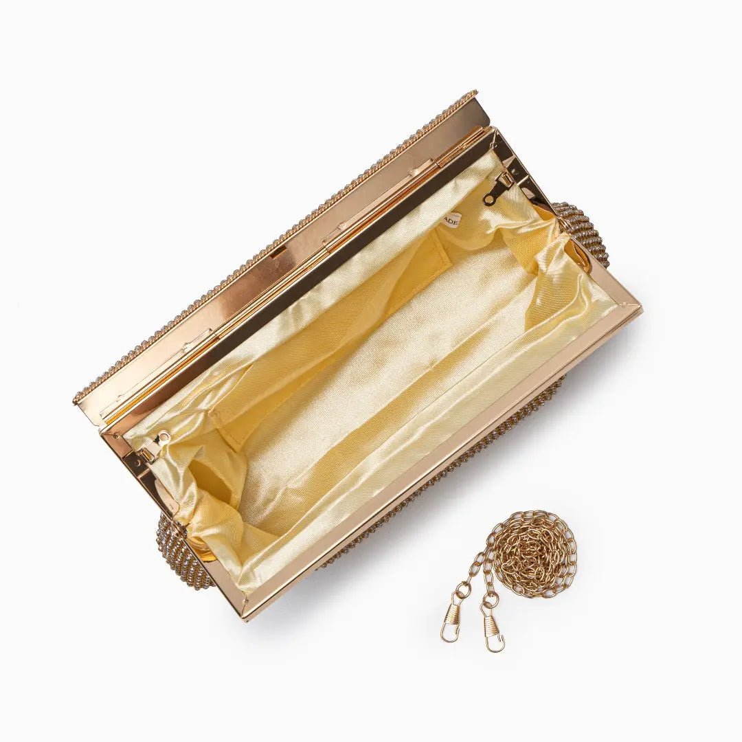 Damen Clutch Gold Kristallbesatz Schnappverschluss