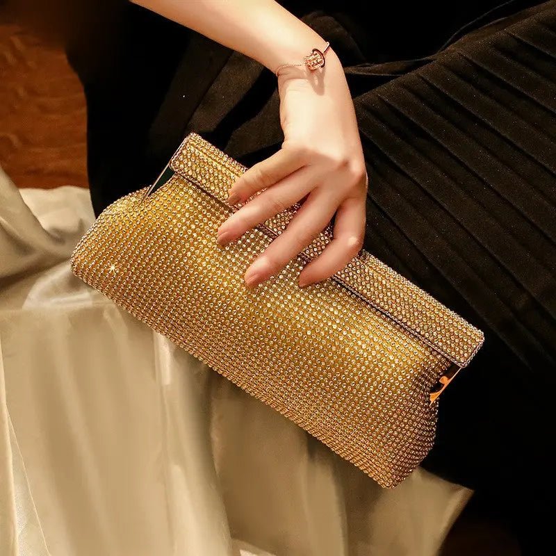 Damen Clutch Gold Kristallbesatz Schnappverschluss