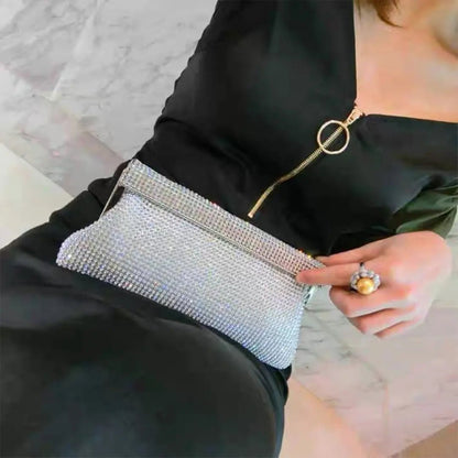 Damen Clutch Gold Kristallbesatz Schnappverschluss