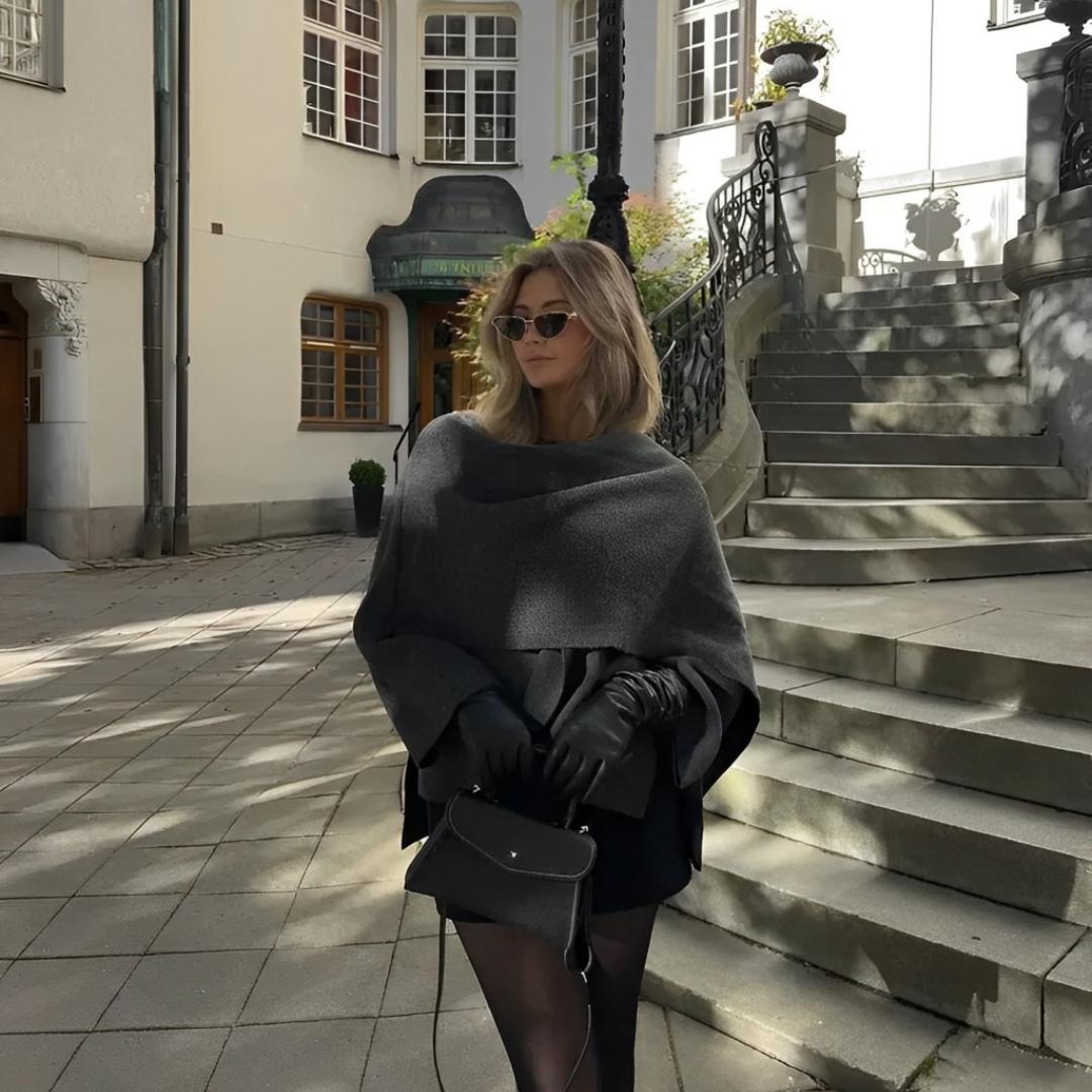 Damen Wintercape Knopfverschluss Weites Design