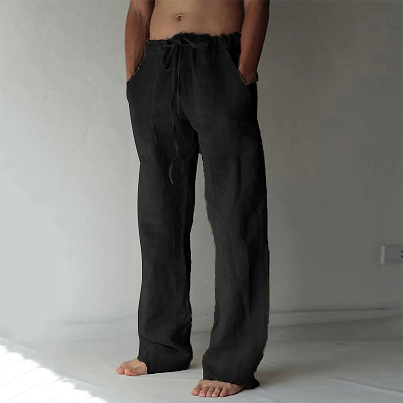 Herren Leinenhose Luftig Lockerer Schnitt Beige