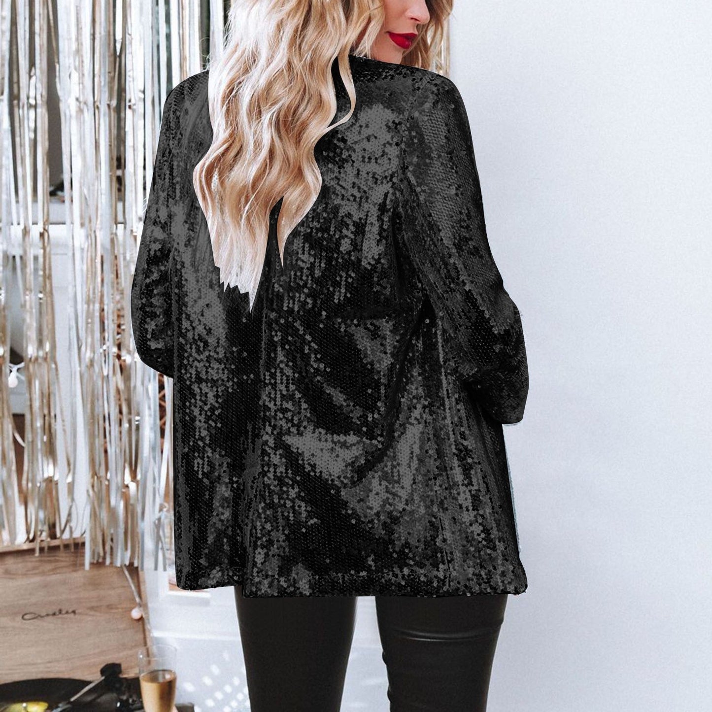 Norvielle Damen Blazer Pailletten Schwarz - Norvielle