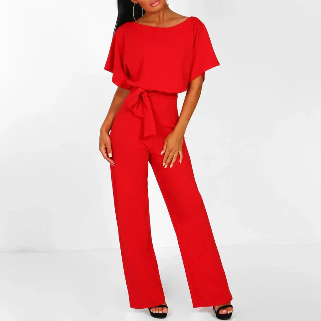 Norvielle Damen Jumpsuit Beige mit Gürtel