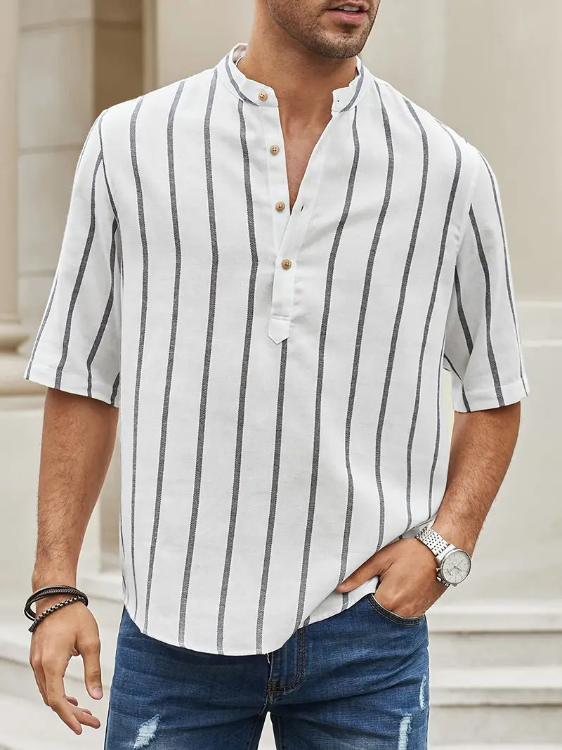Herren Kurzarm Hemd Streifenmuster Sommerhemd