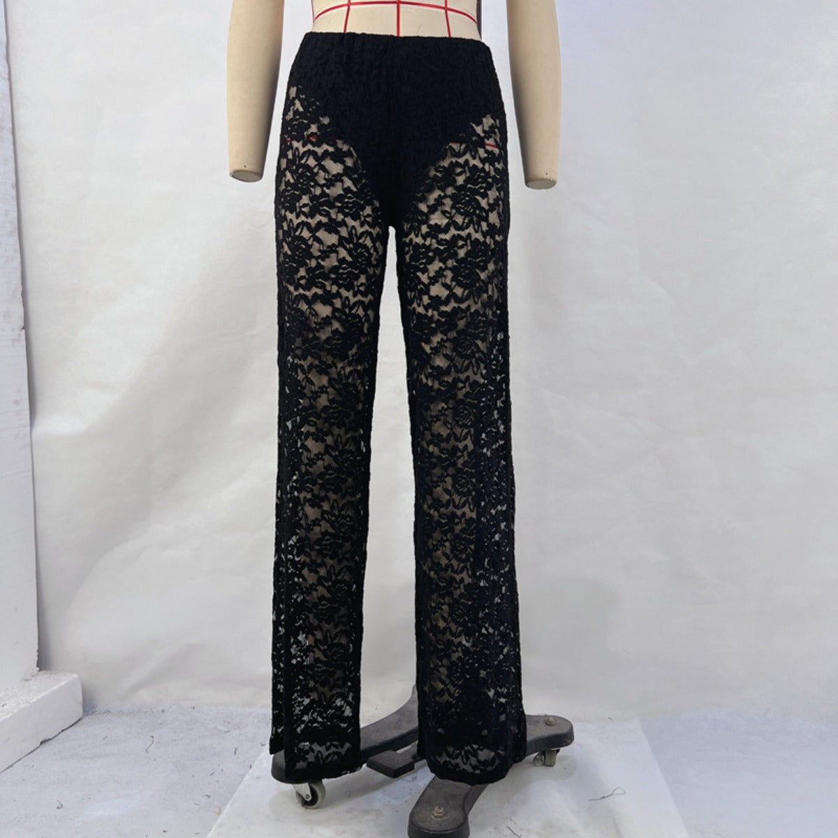 Damen Spitze Hose Lange Gerade Hochtailline