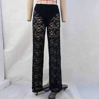 Damen Spitze Hose Lange Gerade Hochtailline