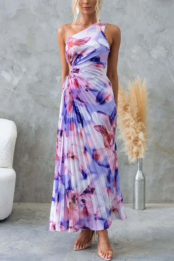 Damen One-Shoulder Maxikleid Asymmetrisch Cut-Out Fließender Rock